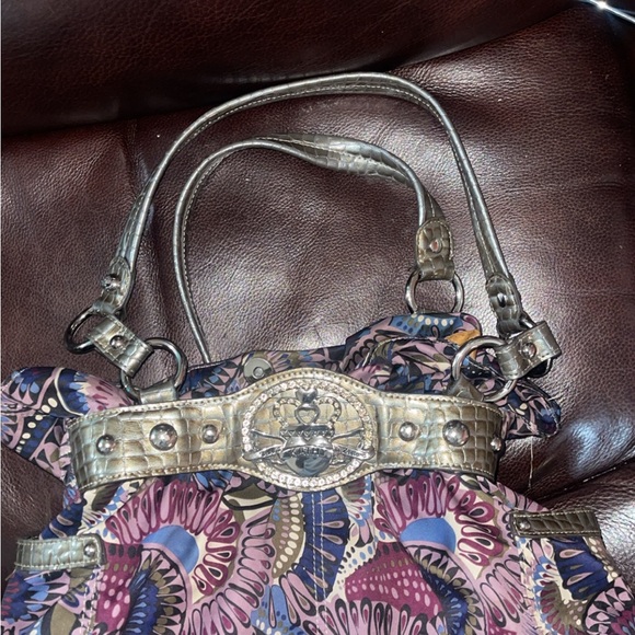 Kathy Van Zeeland Purple and Gold Satchel - Picture 1 of 5